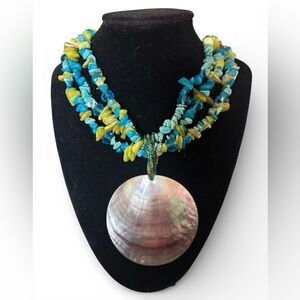 Erica Lyons Turquoise and Green Abalone Shell Necklace with 4 inch extender